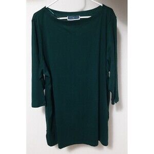 Karin Scott Women's 3X 3/4 Sleeve Boatneck Tunic Top Green NWT FLAWED